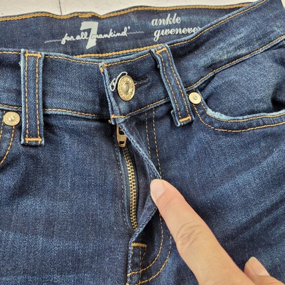 7 for all mankind woman’s dark blue distressed ankle ginevere jeans size 26 - Picture 8 of 12